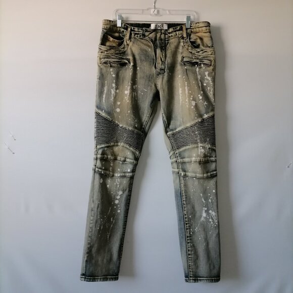 DNA Premium Wear Mens Gold Mid Rise Gold Paint Biker Denim Jeans Size 38 - Picture 1 of 7
